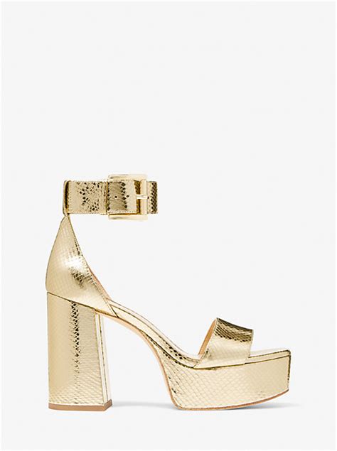 michael kors women's tara flat thong sandals|Tara Metallic Snake Embossed Leather Platform Sandal.